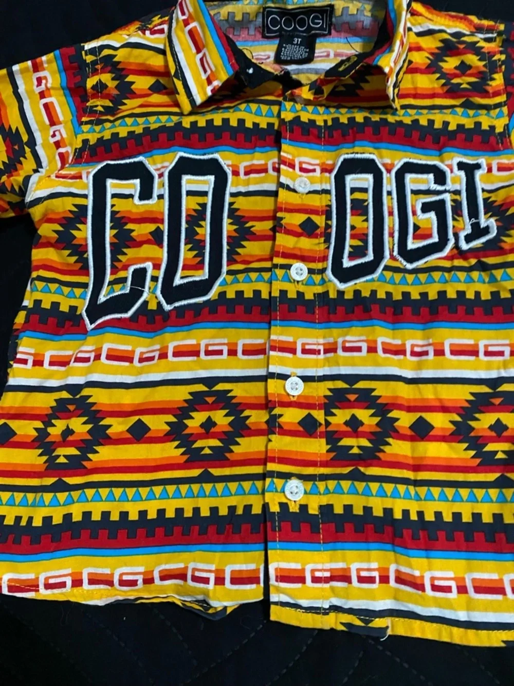 COOGI Spellout Y2K Aztec Pearl Button Down Long Sleeve Roll Tab Boys 3T Shirt